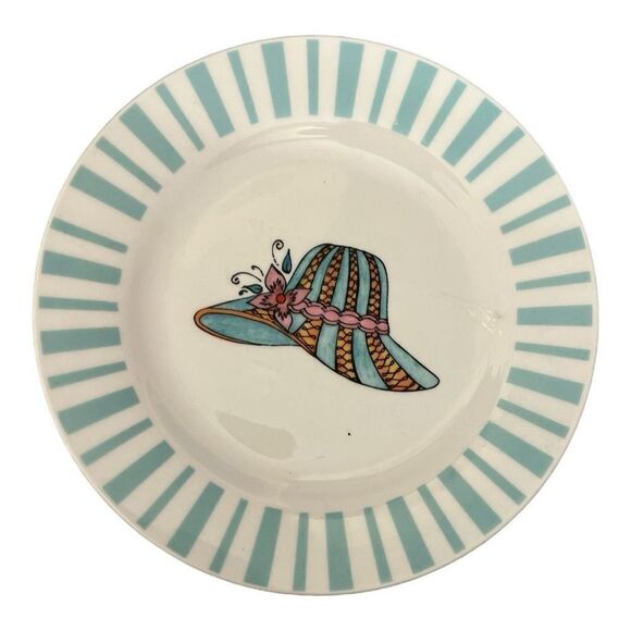 WCL set of four dessert striped with hats serving plates 7.5” diameter - Picture 5 of 6
